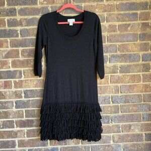 Soft Surroundings Dress Black Fringe Theodora Sweater Wool Blend Size M Petite